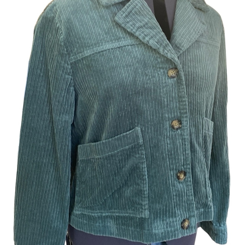 Anthropology Avec Les Filles Tegan Corduroy L Green 2Pockets Collar Button Front - Picture 2 of 9